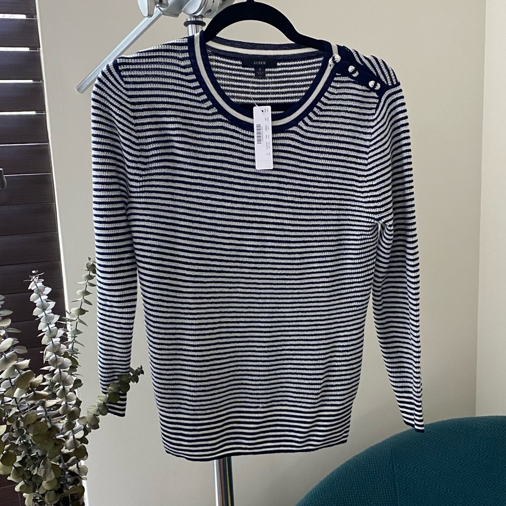 J.Crew Navy and White Striped knit sweater